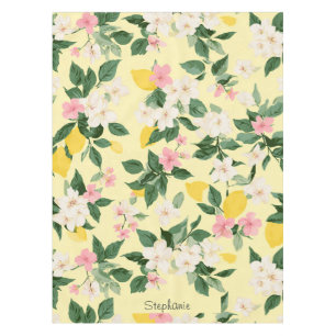 Vintages Lemon & Blossom-Muster auf Gelb Tischdecke