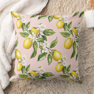 Vintages Lemon & Blossom-Muster auf rosa (2) Kissen