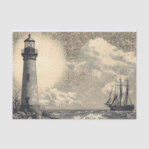 Vintages Leuchtturmschiff Seidenpapier