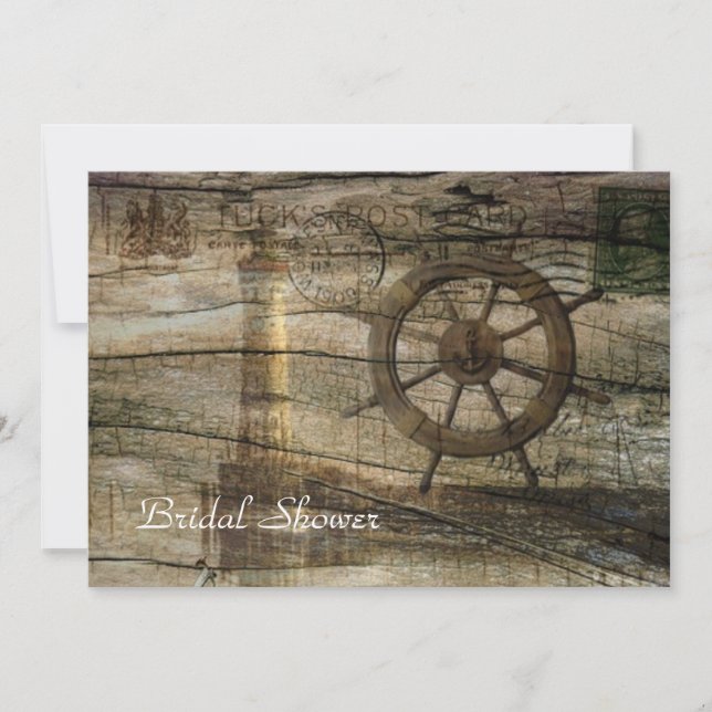 Vintages Leuchtturmstrandhochzeits-Brautparty Einladung (Vorderseite)