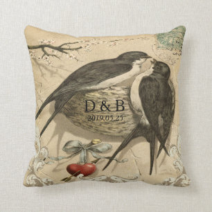 Vintages Liebe-Vogel-Nest-französisches Kissen