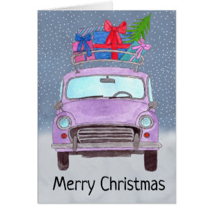 Vintages lila Auto mit Geschenken