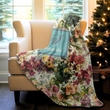 Vintages lila Blumenweißmuster Monogramm