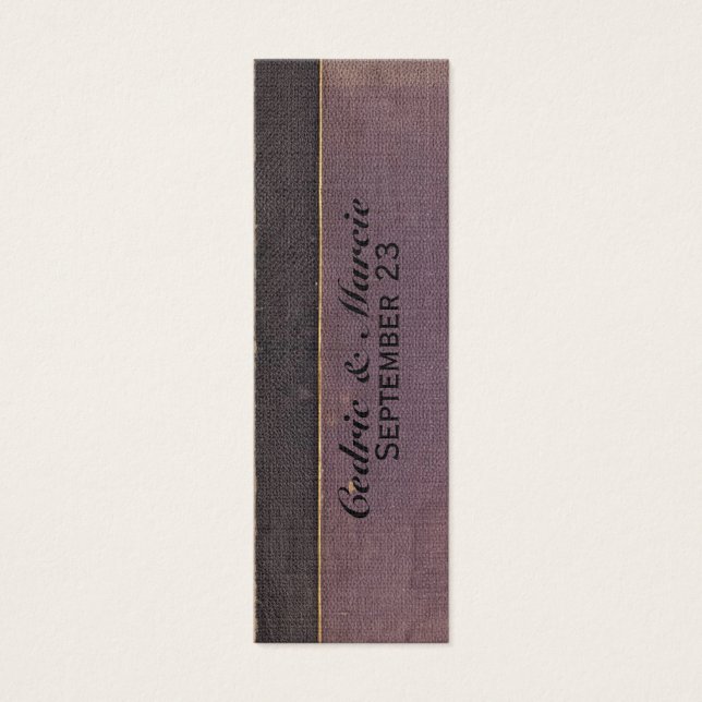 Vintages Lila Buch Platzkarte und Lesezeichen (Vorderseite)