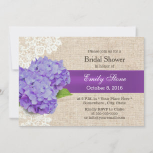 Vintages Lila florales Burlap-Brautparty Einladung
