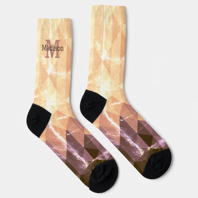 Vintages lila geometrisches Monogramm Socken (Rechts)