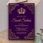 Vintages Lila Gold Verziert Crown 16 . Geburtstag Einladung<br><div class="desc">Erleben Sie Ihren Aufenthalt in 16 . Geburtstag mit diesem königlichen Thema. Freuen Sie sich auf eine verzierte Goldgrenze und eine wunderschöne Krone. Fügen Sie einfach Ihre Veranstaltungsdetails zu dieser einfach zu bedienenden Vorlage hinzu, um sie zu einer einmaligen Einladung zu machen. Dreh die Karte um ein schönes Goldmuster auf...</div>