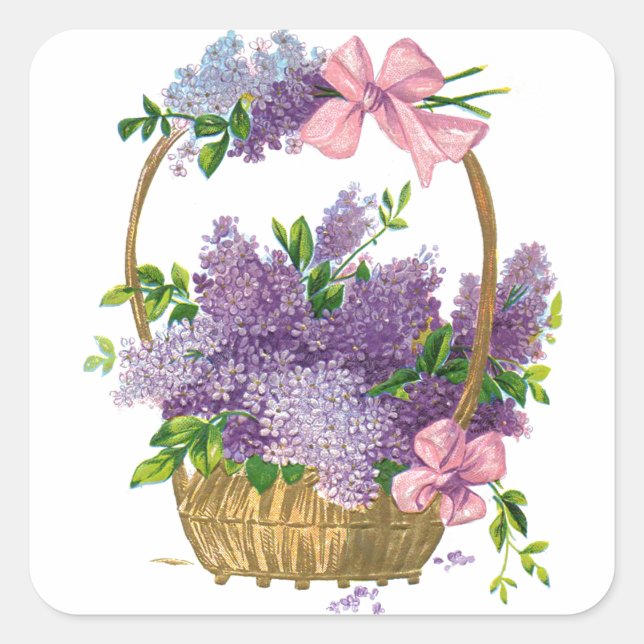 Vintages Lila Lilacs Antique Blume Bouquet Quadratischer Aufkleber (Vorderseite)