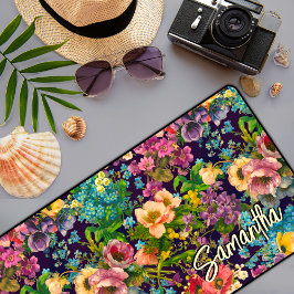 Vintages lila schwarzes Blumenmuster Schreibtischunterlage