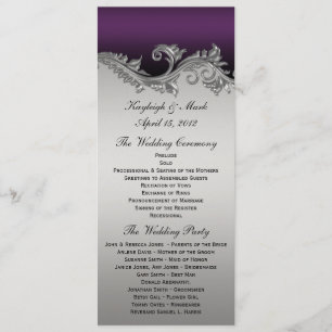 Vintages Lila Silberschwarzes Hochzeitsprogramm In Einladung