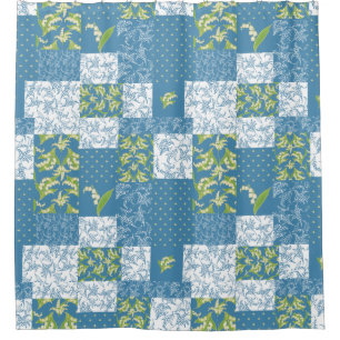 Vintages Lilie-von-d-Tal Imitat-Patchwork-Blau Duschvorhang