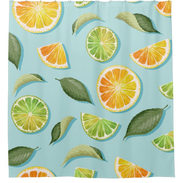 Vintages Limones Lemon Blue Pattern Duschvorhang (Vorderseite)