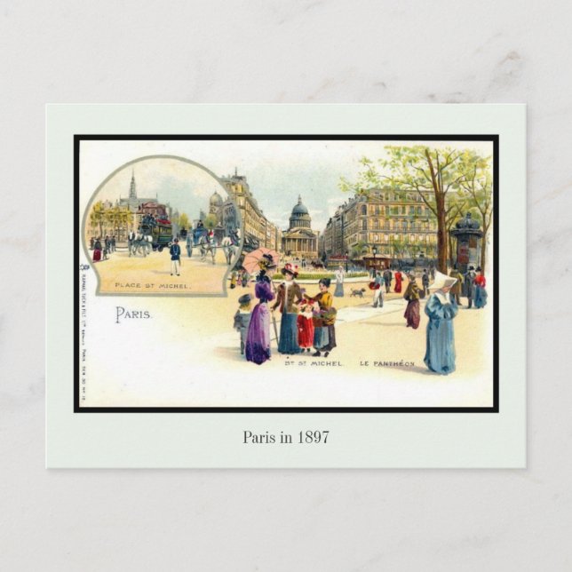Vintages Litho Paris 1897 2 von 6 Postkarte (Vorderseite)