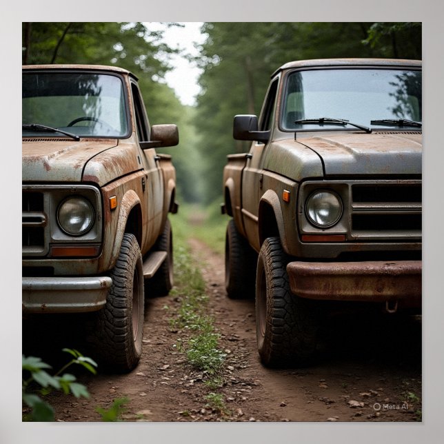 Vintages LKW-Rennen nebeneinander Poster (Vorne)