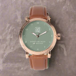Vintages Logo mit grüner Markenbezeichnung Armbanduhr<br><div class="desc">Die Vintage weise grüne Markenlogouhr. Dieses elegante Uhrwerk verbindet klassisches Design mit dem Logo Ihres Unternehmens und bietet ein zeitloses Accessoire,  das die Präsenz Ihrer Marke mit Eleganz und Stil steigert.</div>