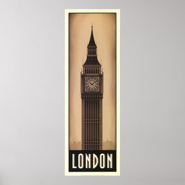 Vintages Londoner Big-Ben Sepia-Reiseplakat Poster (Vorne)