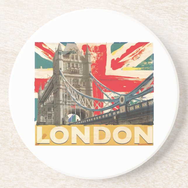 Vintages Londoner Poster Sandstein Untersetzer (Vorne)
