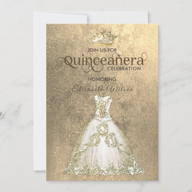 Vintages Luxuskleid Titara Quinceañera Einladung (Vorderseite)