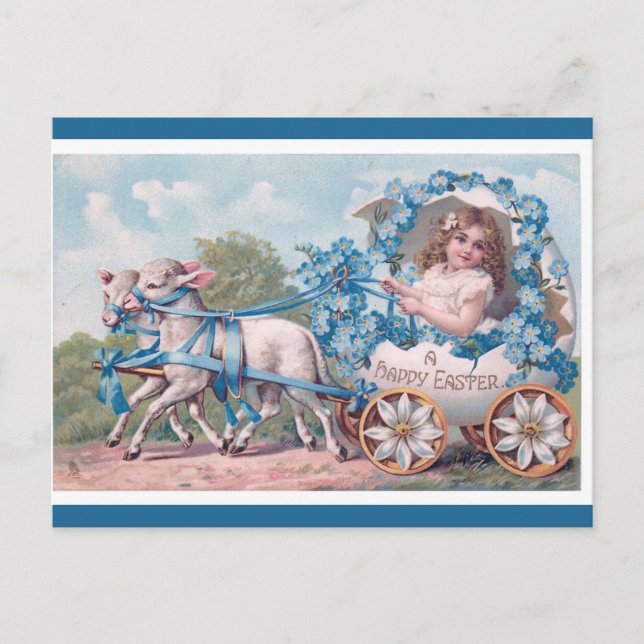 Vintages Mädchen gepanzert von Lämmern Ostergruß Postkarte (Vorderseite)