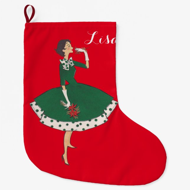 Vintages Mädchen Großer Weihnachtsstrumpf (Vorderseite)