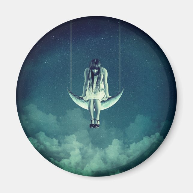 Vintages Mädchen Halbmond gotisch-blau Magnet (Vorne)