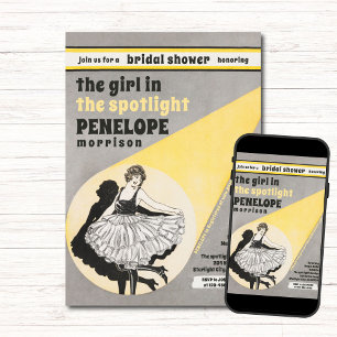 Vintages Mädchen im Spotlight-Brautparty Einladung