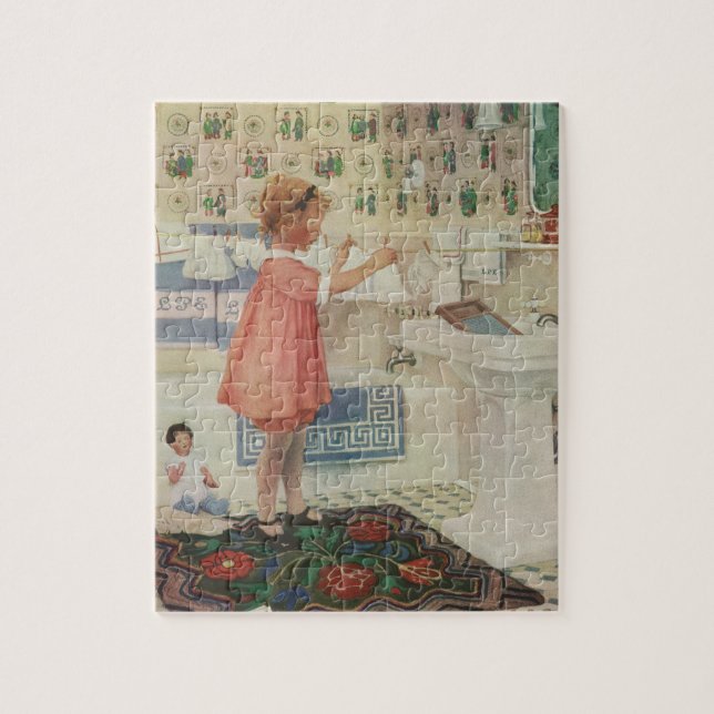 Vintages Mädchen, Kinderwäscherei Hängekleidung (Vertikal)
