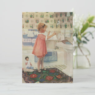 Vintages Mädchen, Kinderwäscherei Hängekleidung Einladung