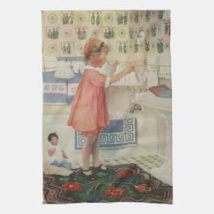 Vintages Mädchen, Kinderwäscherei Hängekleidung Geschirrtuch