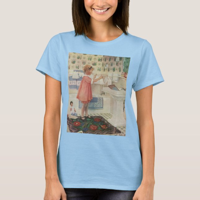 Vintages Mädchen, Kinderwäscherei Hängekleidung T-Shirt (Vorderseite)