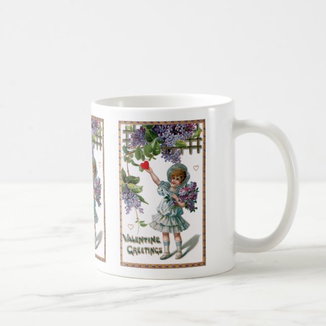 Vintages Mädchen mit Blume und Valentine Gruß Kaffeetasse (Rechts)