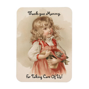 Vintages Mädchen mit Kätzchen Magnet