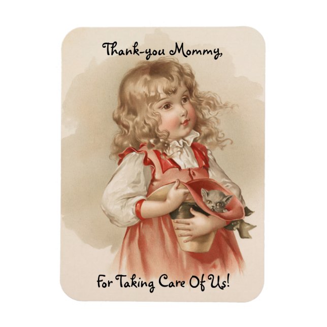 Vintages Mädchen mit Kätzchen Magnet (Vertikal)