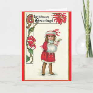 Vintages Mädchen mit Muff Holiday Card Feiertagskarte