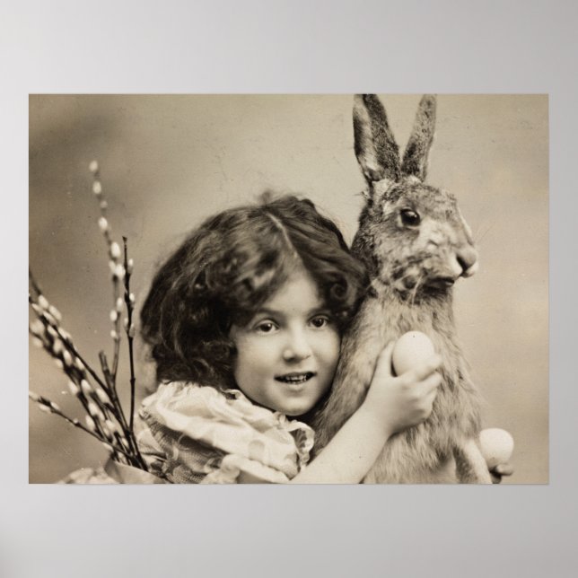 Vintages Mädchen mit Riesenhase Poster (Vorne)