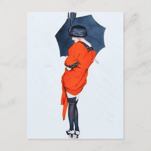 Vintages Mädchen mit Schirmpostkarte Postkarte