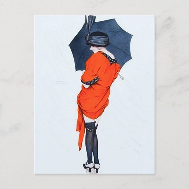 Vintages Mädchen mit Schirmpostkarte Postkarte (Vorderseite)