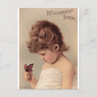 Vintages Mädchen mit Schmetterling Postkarte