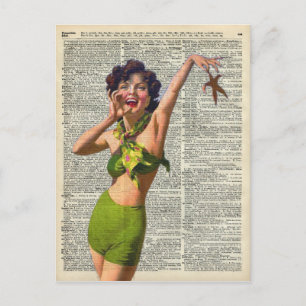 Vintages Mädchen mit Seestern Postkarte