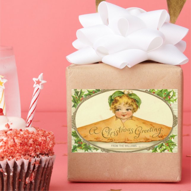 Vintages Mädchen Überraschung Pop oben Weihnachtsk Rechteckiger Aufkleber (Party)