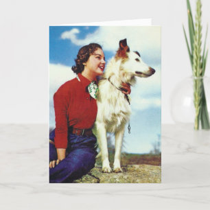 Vintages Mädchen und Hund, Geburtstag Karte