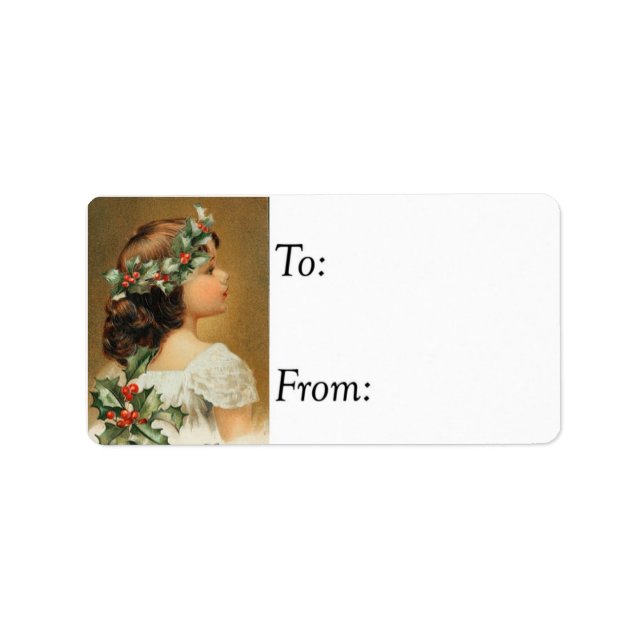 Vintages Mädchen zu Weihnachten - Ivy-Geschenk-Tag Adressaufkleber (Vorne)