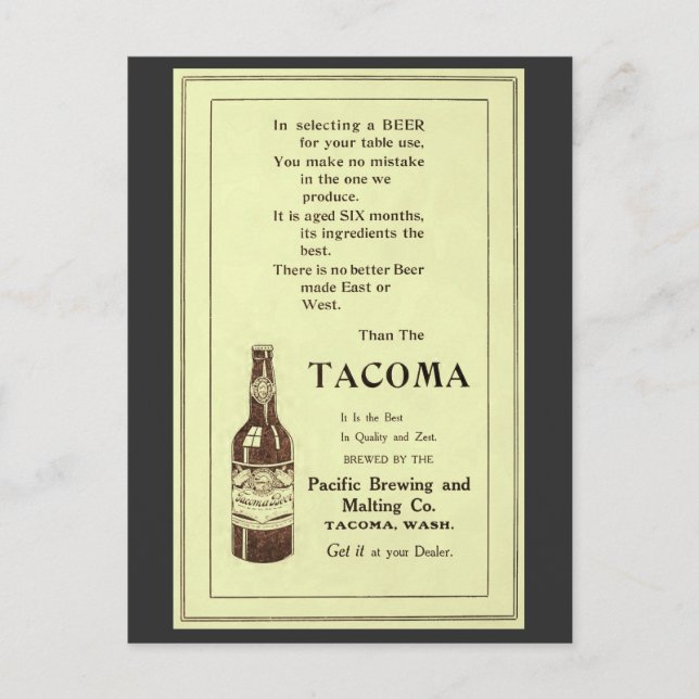 Vintages Magazin und Tacoma Tafelbier Postkarte (Vorderseite)