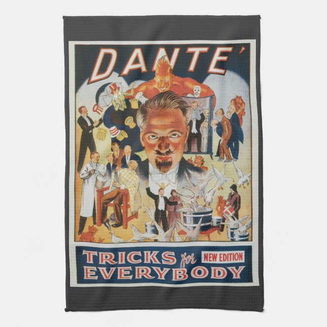 Vintages Magisches Poster, Dante der Magier Geschirrtuch (Vertikal)
