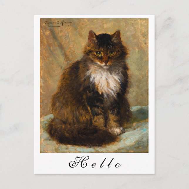 Vintages Maine Coon Cat Painted Portrait Postkarte (Vorderseite)