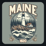 Vintages Maine-Leuchtturm Quadratischer Aufkleber<br><div class="desc">Vintages Maine-Leuchtturm</div>