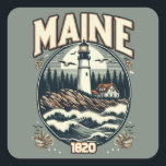 Vintages Maine-Leuchtturm Quadratischer Aufkleber<br><div class="desc">Vintages Maine-Leuchtturm</div>