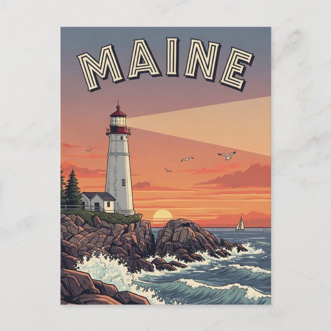 Vintages Maine Lighthouse Postkarte (Vorderseite)