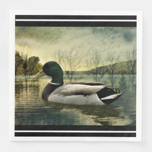 Vintages Mallard Duck gewittertes Postkartenpapier Serviette