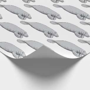 Vintages Manatee Zeichnend Geschenkpapier